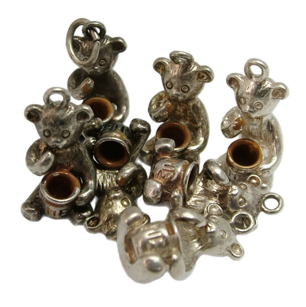 Vintage 1970's Solid Silver Bear Charm with Honey Pot Silver Charm - Sandy's Vintage Charms