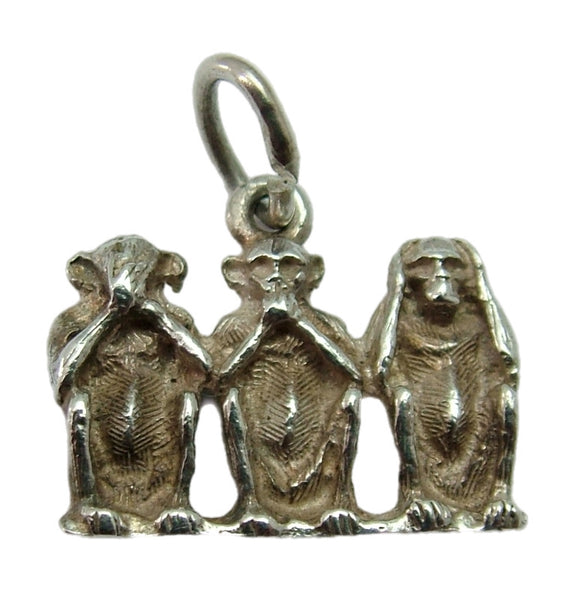 Vintage 1960's Silver Flat Backed Three Wise Monkeys Charm Silver Charm - Sandy's Vintage Charms