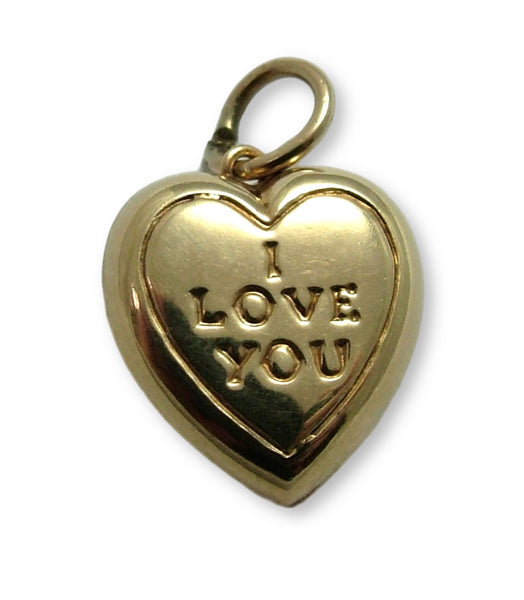 Vintage 1970's 9ct Gold Hollow "I LOVE YOU" Heart Charm HM 1972 Gold Charm - Sandy's Vintage Charms