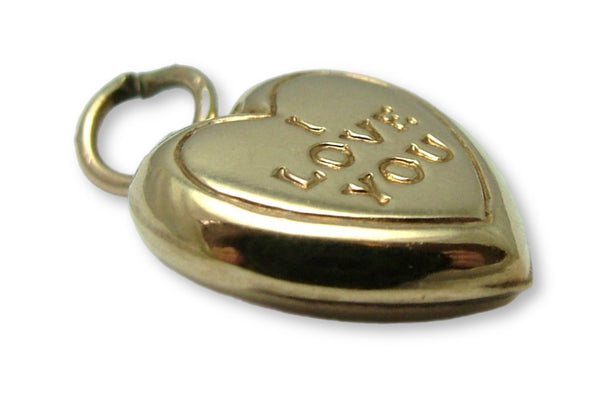 Vintage 1970's 9ct Gold Hollow "I LOVE YOU" Heart Charm HM 1972 Gold Charm - Sandy's Vintage Charms