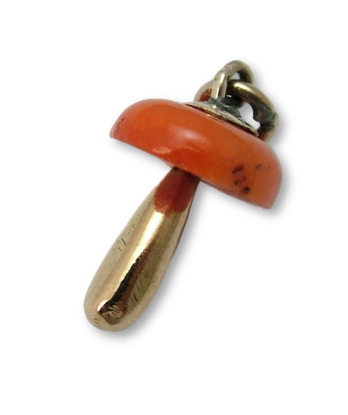 Small Vintage 1930’s 9ct Gold & Carved Coral Lucky Toadstool Charm Gold Charm - Sandy's Vintage Charms