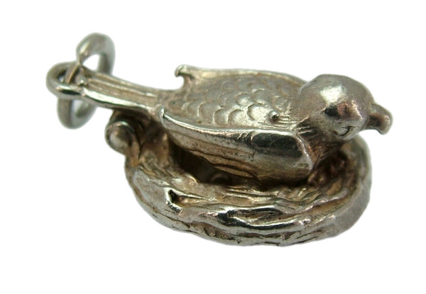 Vintage 1960's Silver Opening Bird on a Nest Charm Eggs Inside Silver Charm - Sandy's Vintage Charms