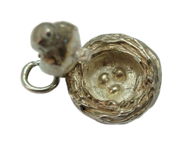 Vintage 1960's Silver Opening Bird on a Nest Charm Eggs Inside Silver Charm - Sandy's Vintage Charms