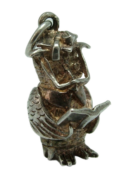 Large Vintage 1970's Solid Silver Graduation or Professor Owl Charm Silver Charm - Sandy's Vintage Charms