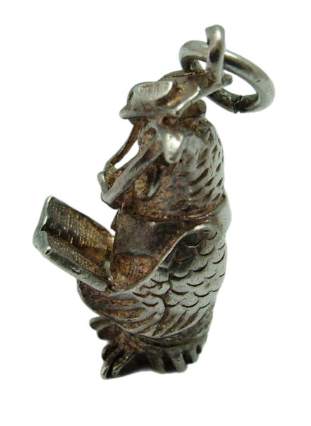 Large Vintage 1970's Solid Silver Graduation or Professor Owl Charm Silver Charm - Sandy's Vintage Charms