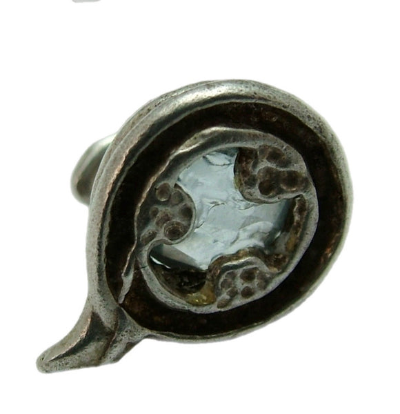 Vintage 1970's Solid Silver Snake Charm Coiled Around a Blue Crystal Silver Charm - Sandy's Vintage Charms
