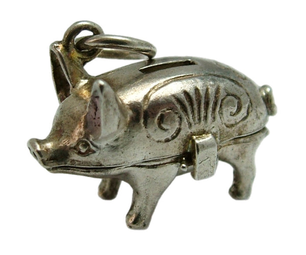 Vintage 1970's Opening Silver Piggy Money Bank Charm Button & Safety Pin Inside Silver Charm - Sandy's Vintage Charms