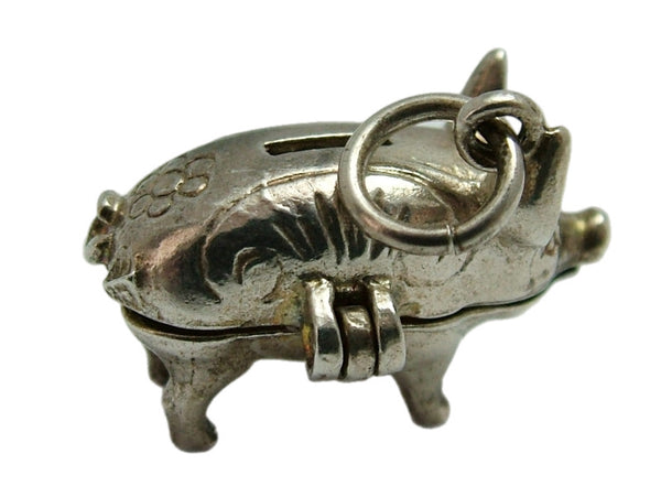 Vintage 1970's Opening Silver Piggy Money Bank Charm Button & Safety Pin Inside Silver Charm - Sandy's Vintage Charms