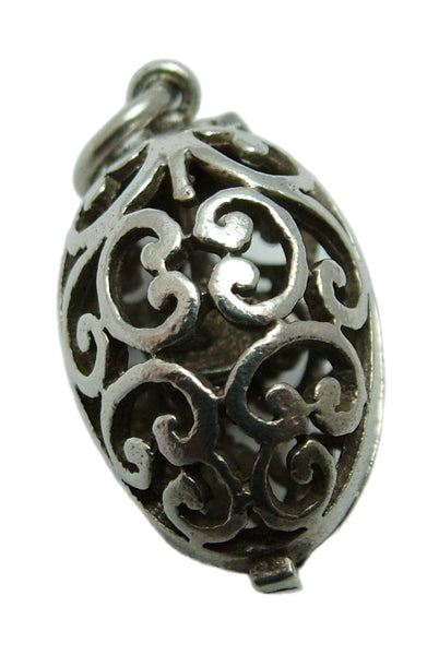 Vintage 1960's Silver Opening Filigree Egg Charm Flying Bird Inside Silver Charm - Sandy's Vintage Charms