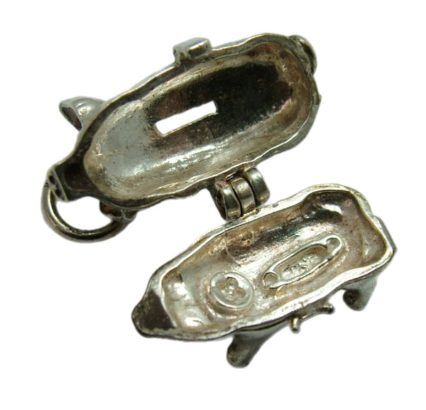 Vintage 1970's Opening Silver Piggy Money Bank Charm Button & Safety Pin Inside Silver Charm - Sandy's Vintage Charms