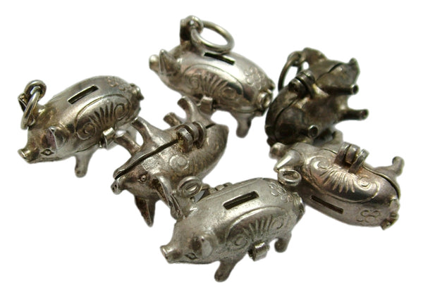 Vintage 1970's Opening Silver Piggy Money Bank Charm Button & Safety Pin Inside Silver Charm - Sandy's Vintage Charms