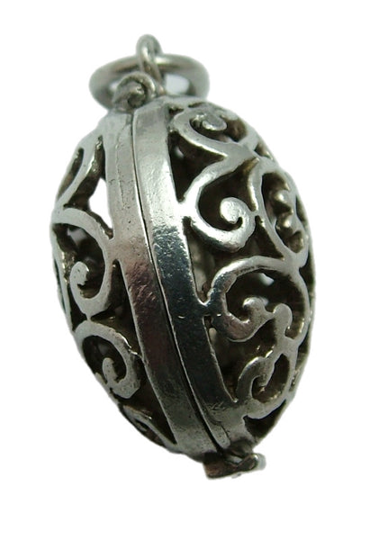 Vintage 1960's Silver Opening Filigree Egg Charm Flying Bird Inside Silver Charm - Sandy's Vintage Charms
