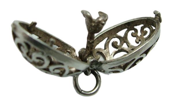 Vintage 1960's Silver Opening Filigree Egg Charm Flying Bird Inside Silver Charm - Sandy's Vintage Charms
