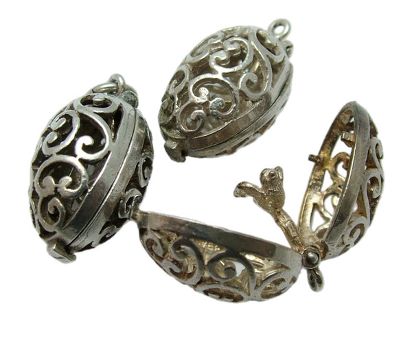 Vintage 1960's Silver Opening Filigree Egg Charm Flying Bird Inside Silver Charm - Sandy's Vintage Charms