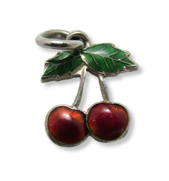 Small Vintage 1950's Silver & Enamel Charm Pair of Cherries Enamel Charm - Sandy's Vintage Charms