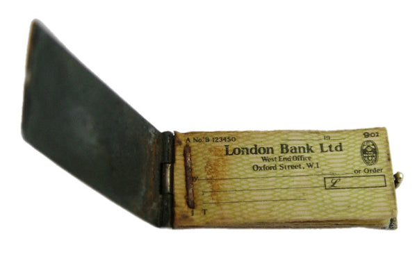 Vintage 1960's Silver Opening Cheque Book Charm Paper Cheques Inside Silver Charm - Sandy's Vintage Charms