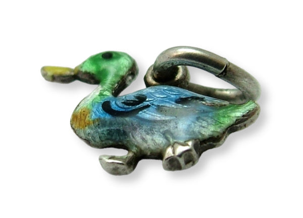 Small Vintage 1950's Silver & Colourful Enamel Duck Charm Enamel Charm - Sandy's Vintage Charms