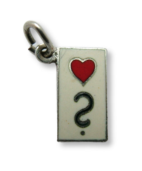 Small Vintage 1950's Silver & Cream Enamel Red Heart & Question Mark Charm Enamel Charm - Sandy's Vintage Charms