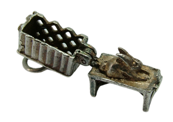 Vintage 1970's Silver Rabbit Hutch Charm Opens to Bunny Inside Silver Charm - Sandy's Vintage Charms