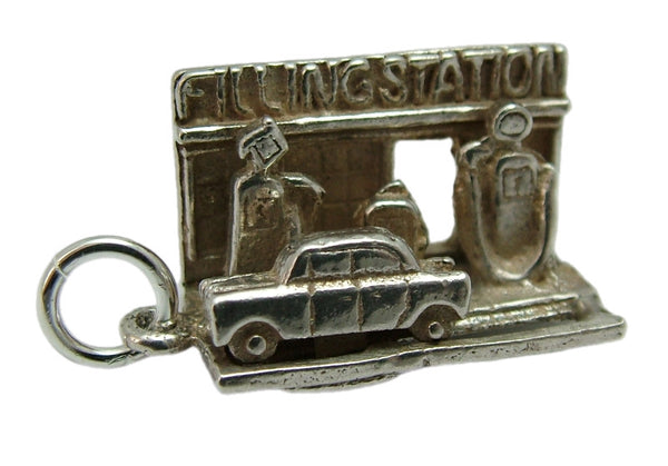 Vintage 1970's Silver Moving Car in Filling or Petrol Station Charm Silver Charm - Sandy's Vintage Charms