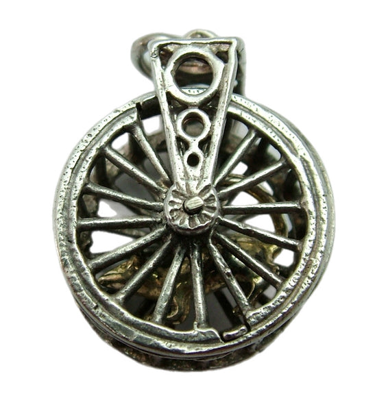 Vintage 1970's Silver Mouse Wheel Charm With Moving Gold Plated Mouse Inside Silver Charm - Sandy's Vintage Charms