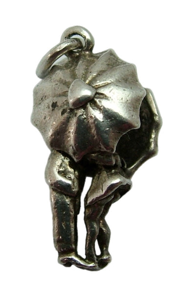 Vintage 1960's Silver Opening Couple Kissing Under an Umbrella Charm Silver Charm - Sandy's Vintage Charms