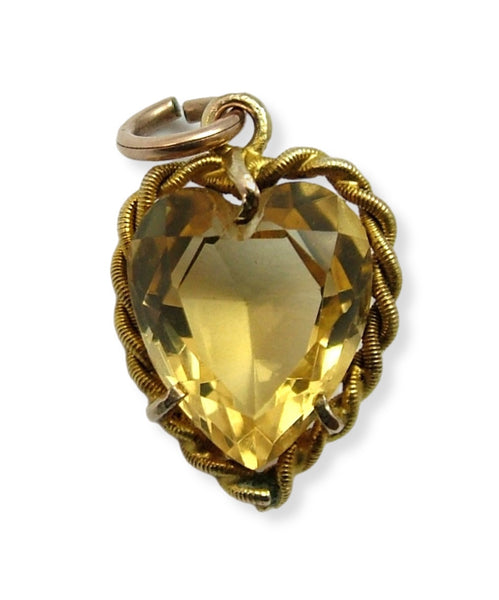 Antique Edwardian c1910 9ct Gold & Faceted Citrine Heart Charm Antique Charm - Sandy's Vintage Charms