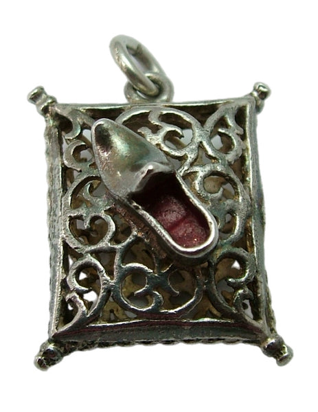 Vintage 1960's Silver Cinderella's Slipper on a Cushion Charm Silver Charm - Sandy's Vintage Charms