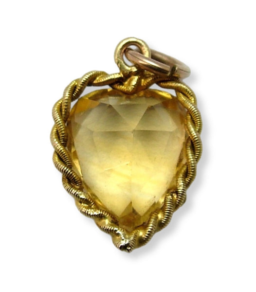 Antique Edwardian c1910 9ct Gold & Faceted Citrine Heart Charm Antique Charm - Sandy's Vintage Charms