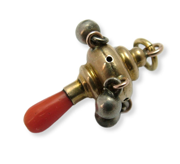 Antique Victorian c1900’s 9ct Gold, Silver & Coral Child’s Teething Rattle Charm Antique Charm - Sandy's Vintage Charms
