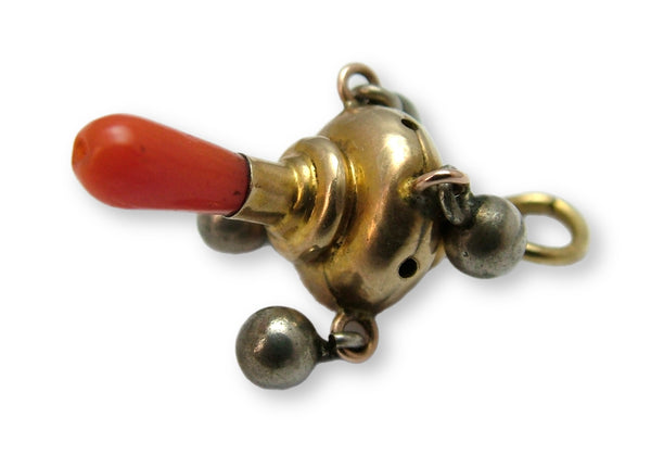 Antique Victorian c1900’s 9ct Gold, Silver & Coral Child’s Teething Rattle Charm Antique Charm - Sandy's Vintage Charms