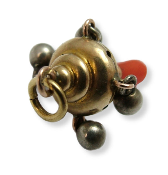 Antique Victorian c1900’s 9ct Gold, Silver & Coral Child’s Teething Rattle Charm Antique Charm - Sandy's Vintage Charms