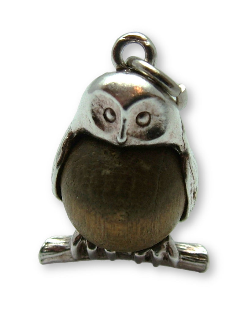 Vintage 1960's Silver Touch Wood Owl Charm Silver Charm - Sandy's Vintage Charms