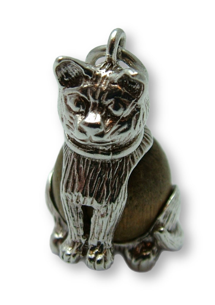 Vintage 1960's Silver Touch Wood Cat Charm ON LAYAWAY Silver Charm - Sandy's Vintage Charms