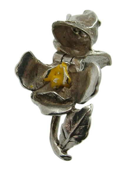 Vintage 1960's Silver Opening Nuvo Rose Charm Yellow Bee Inside Silver Charm - Sandy's Vintage Charms