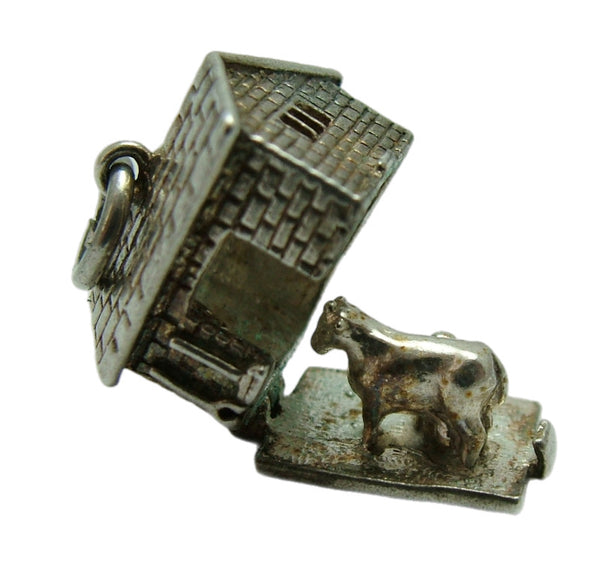 Vintage 1960's Silver Nuvo Barn Charm Opens to Cow being Milked Inside Silver Charm - Sandy's Vintage Charms