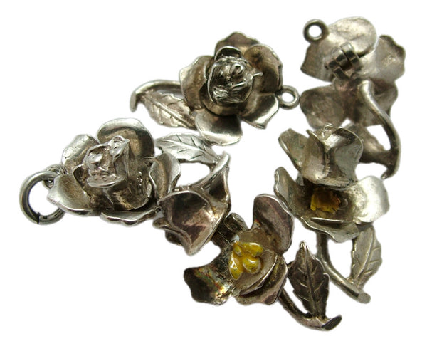 Vintage 1960's Silver Opening Nuvo Rose Charm Yellow Bee Inside Silver Charm - Sandy's Vintage Charms