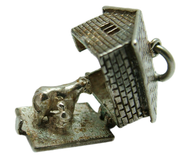 Vintage 1960's Silver Nuvo Barn Charm Opens to Cow being Milked Inside Silver Charm - Sandy's Vintage Charms