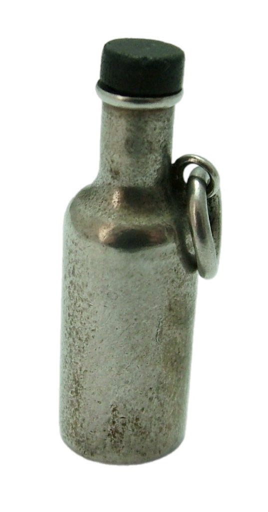 Heavy Vintage 1960's Silver Opening Bottle Charm with Removable Top Silver Charm - Sandy's Vintage Charms
