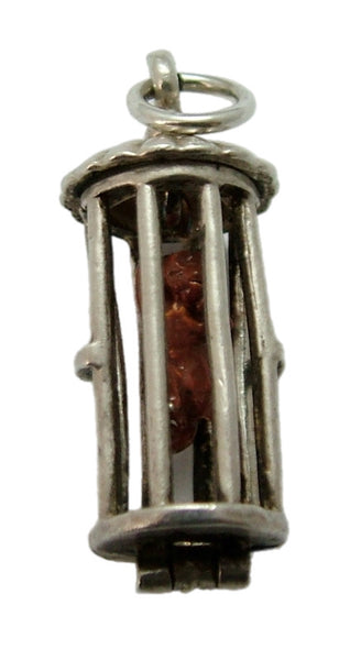 Vintage 1960's Silver Opening Nuvo Cage Charm Enamel Painted Monkey Inside Silver Charm - Sandy's Vintage Charms