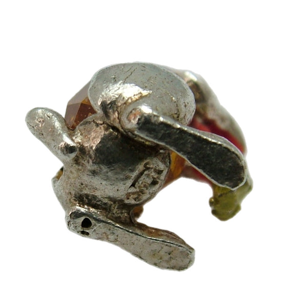 Vintage 1960's Nuvo Silver & Amber Crystal Rabbit Charm with Enamel Carrot Silver Charm - Sandy's Vintage Charms