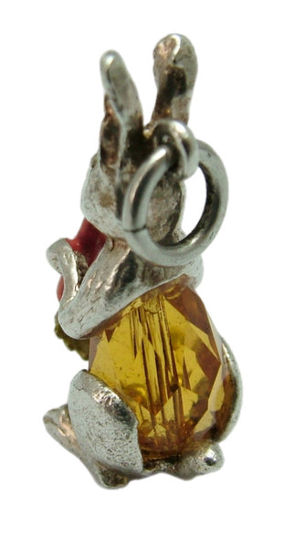Vintage 1960's Nuvo Silver & Amber Crystal Rabbit Charm with Enamel Carrot Silver Charm - Sandy's Vintage Charms