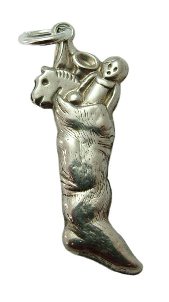 Antique Edwardian c1910 Silver Hollow Christmas Stocking Charm With Toys Antique Charm - Sandy's Vintage Charms