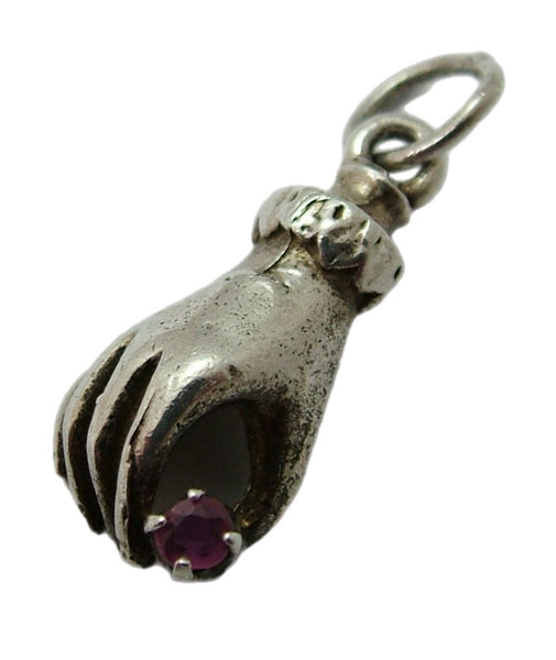 Vintage 1960’s Silver Hand Charm Holding a Pink Ruby Gemstone Silver Charm - Sandy's Vintage Charms