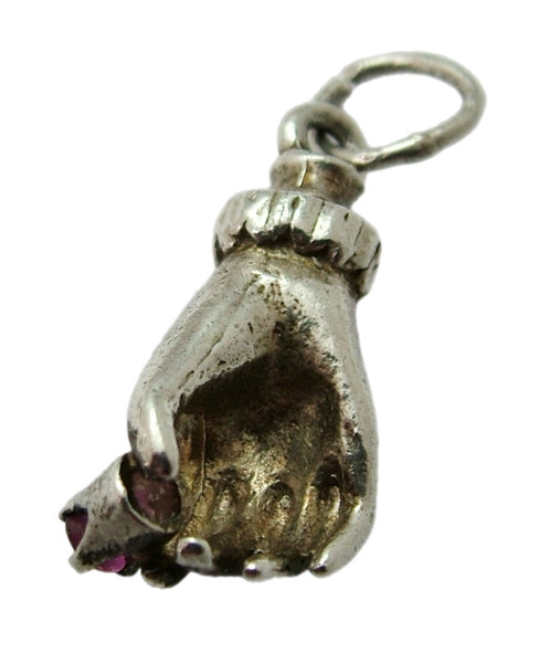 Vintage 1960’s Silver Hand Charm Holding a Pink Ruby Gemstone Silver Charm - Sandy's Vintage Charms