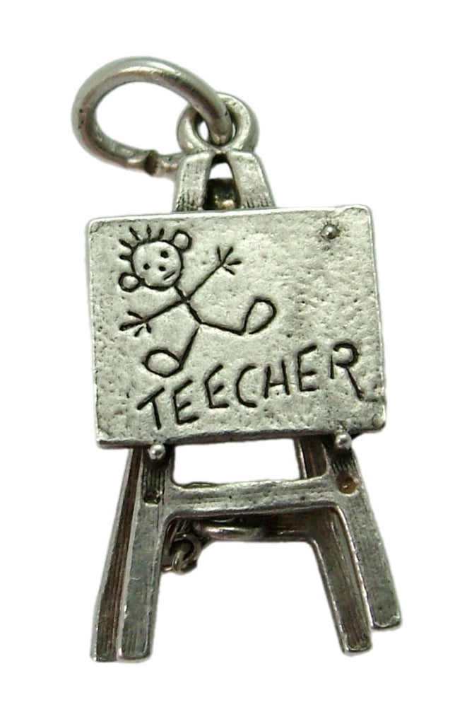 Vintage 1970's Silver Nuvo School Blackboard Charm Opens to Stand Up Silver Charm - Sandy's Vintage Charms