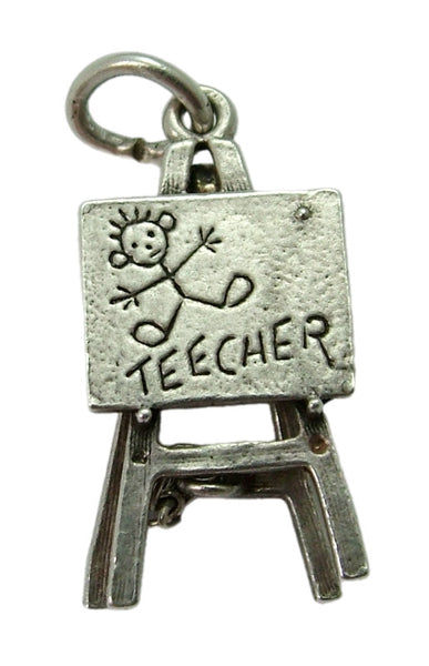Vintage 1970's Silver Nuvo School Blackboard Charm Opens to Stand Up Silver Charm - Sandy's Vintage Charms