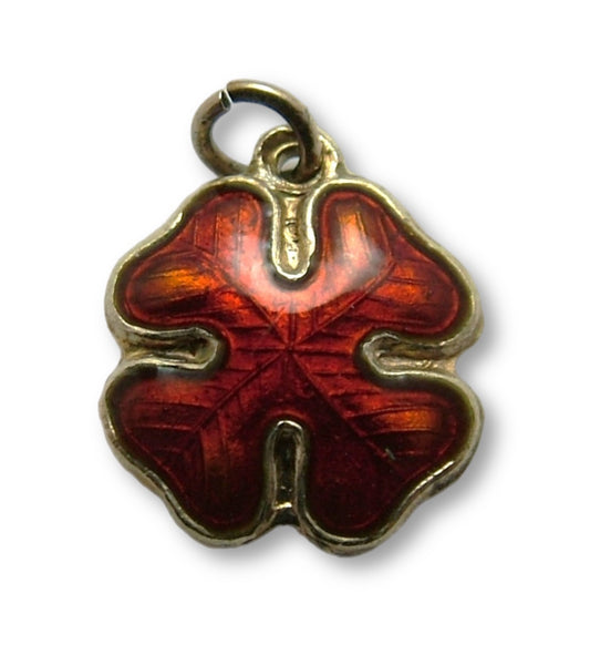 Small Vintage 1960's Norwegian Silver Gilt & Red Guilloche Enamel Four Leaf Clover Charm Enamel Charm - Sandy's Vintage Charms