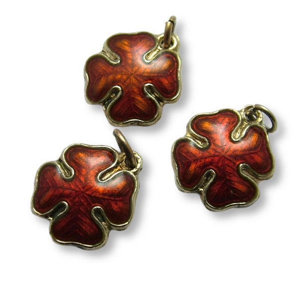 Small Vintage 1960's Norwegian Silver Gilt & Red Guilloche Enamel Four Leaf Clover Charm Enamel Charm - Sandy's Vintage Charms