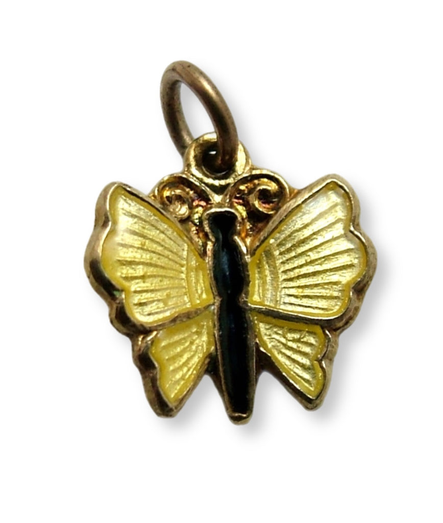 Small Vintage 1960's Norwegian Silver Gilt & Yellow Guilloche Enamel Butterfly Charm Enamel Charm - Sandy's Vintage Charms